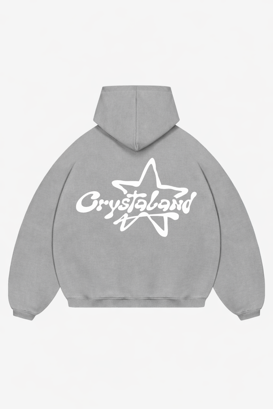CRYSTALAND STAR PUFF PRINT SILVER GREY HOODIE