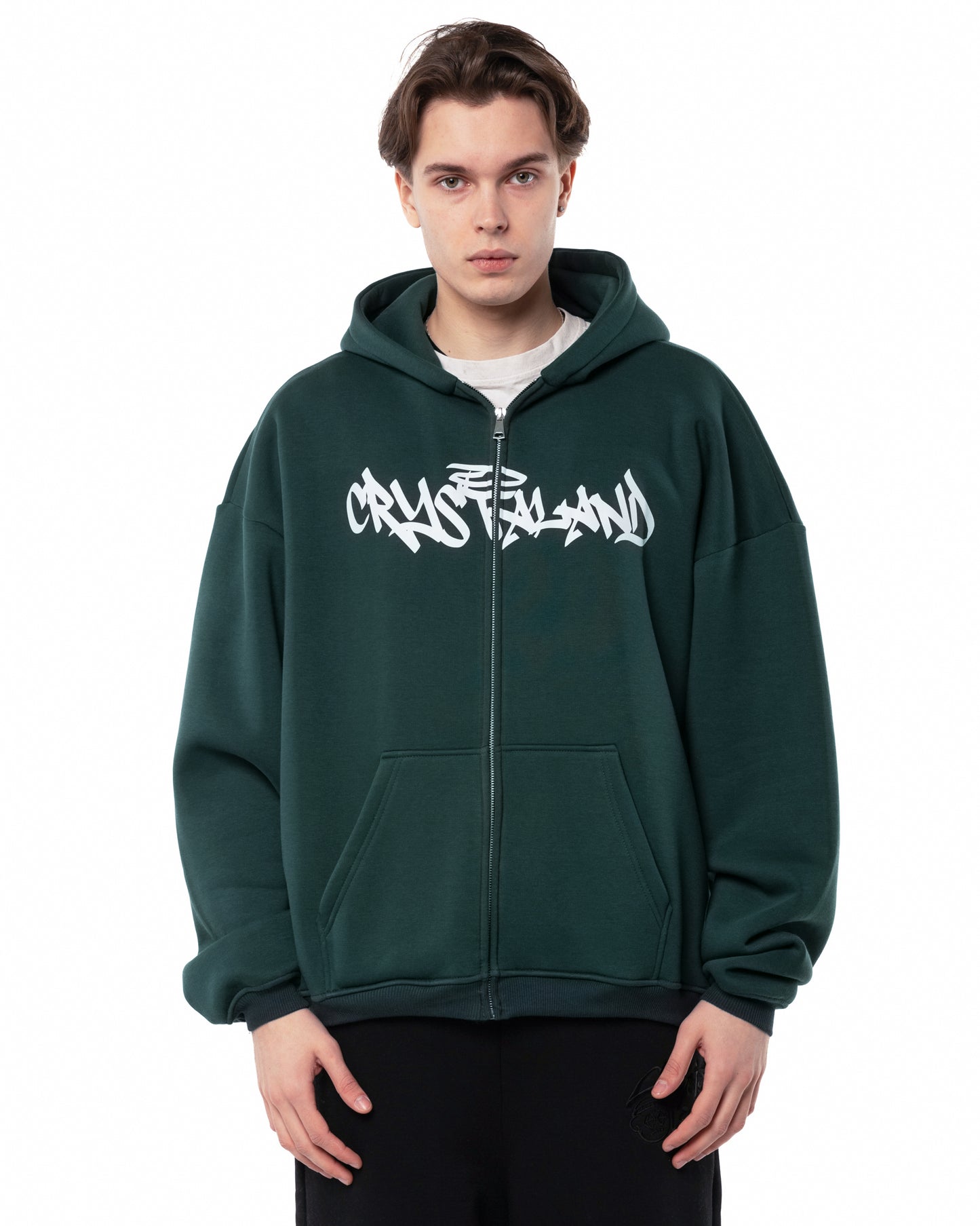 CRYSTALAND FOREST GREEN ZIP UP HOODIE