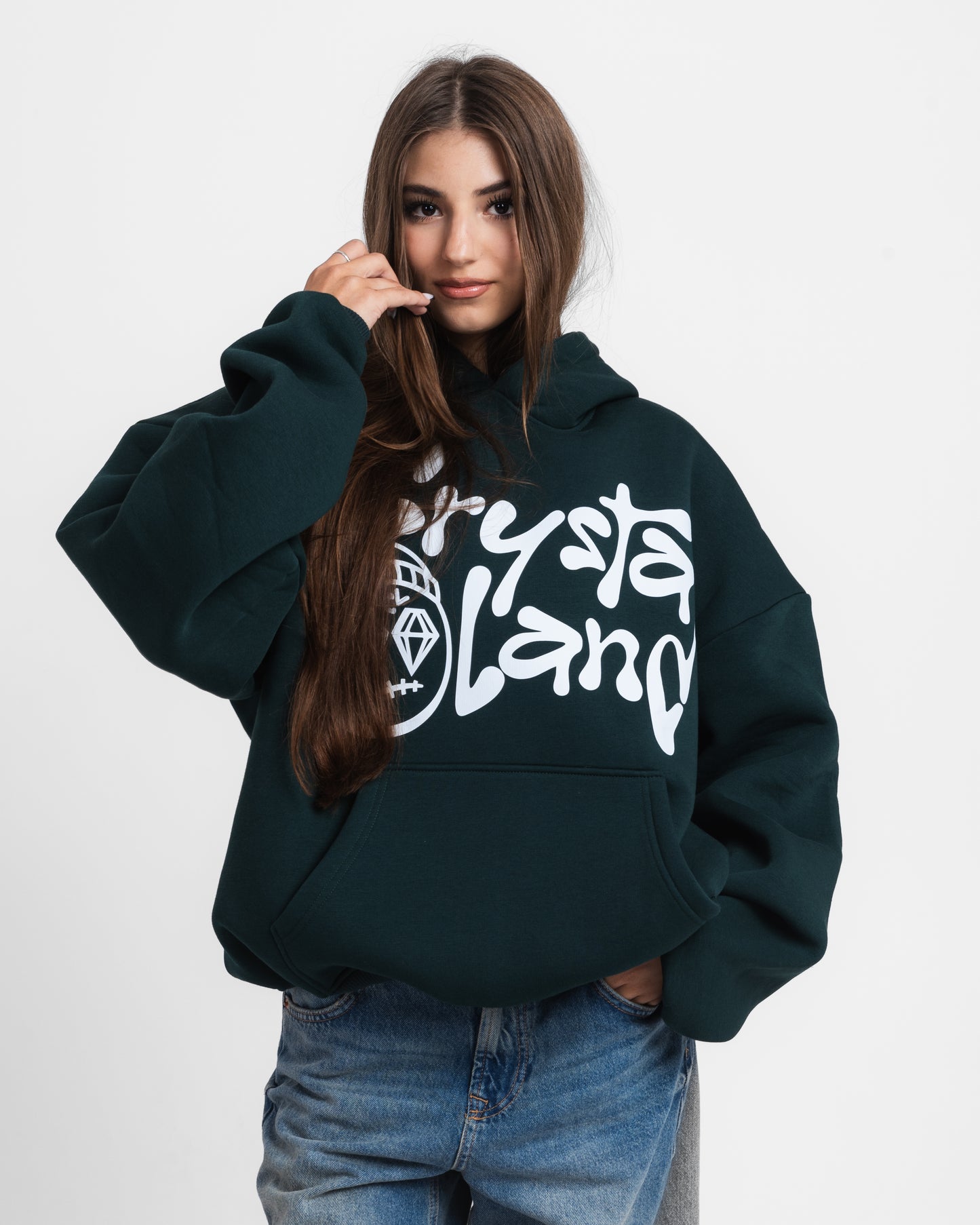 CRYSTALAND FOREST GREEN HOODIE