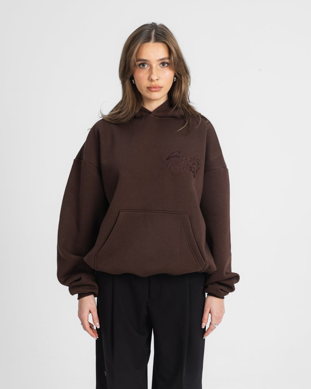 CRYSTALAND BASIC DARK CHOCOLATE HOODIE