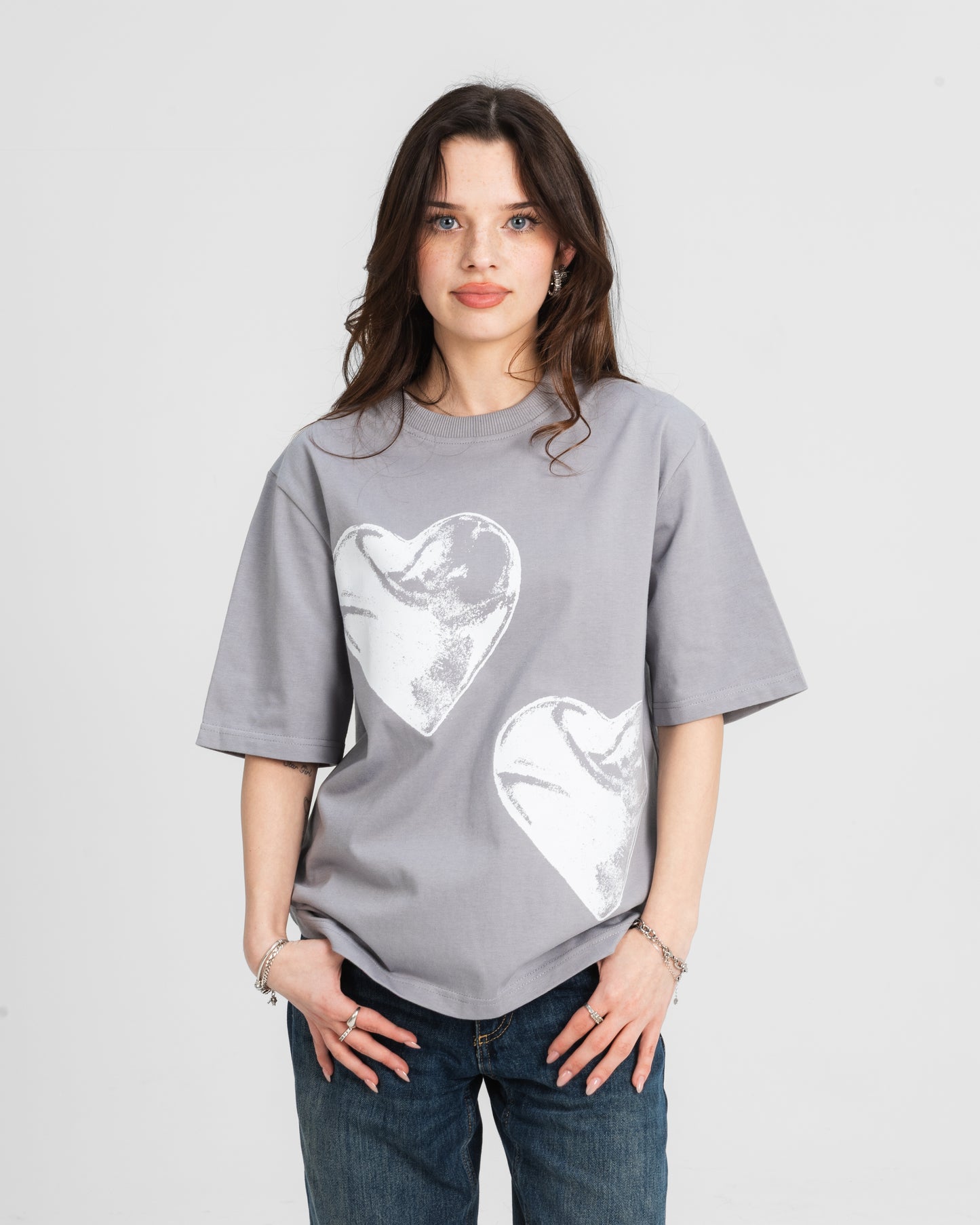 CRYSTALAND HEART SILVER GREY T-SHIRT