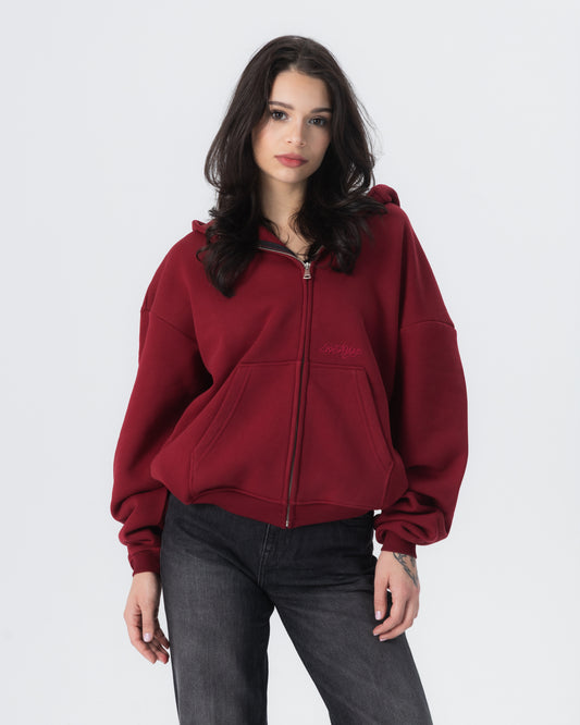 CRYSTALAND ESSENTIAL BURGUNDY ZIP HOODIE