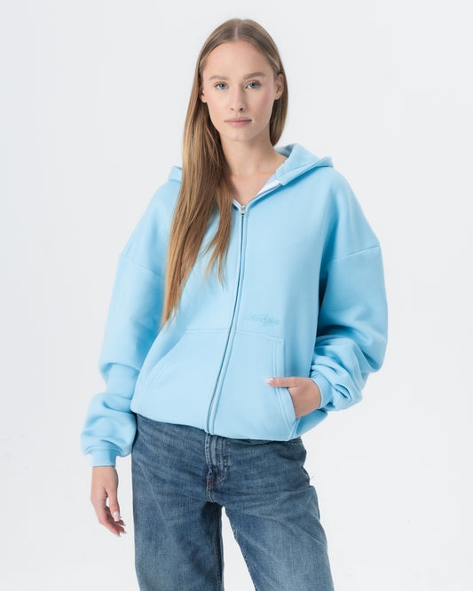 CRYSTALAND ESSENTIAL BABY BLUE ZIP HOODIE