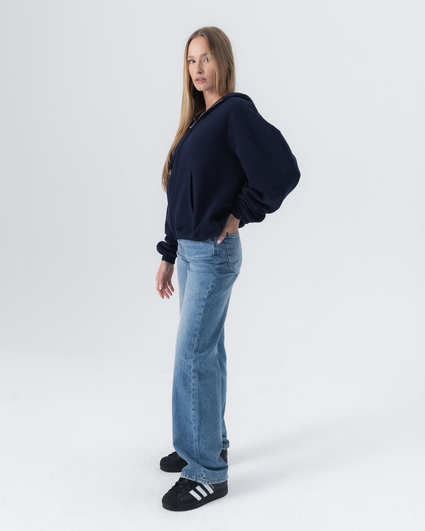 CRYSTALAND ESSENTIAL DARK NAVY ZIP HOODIE