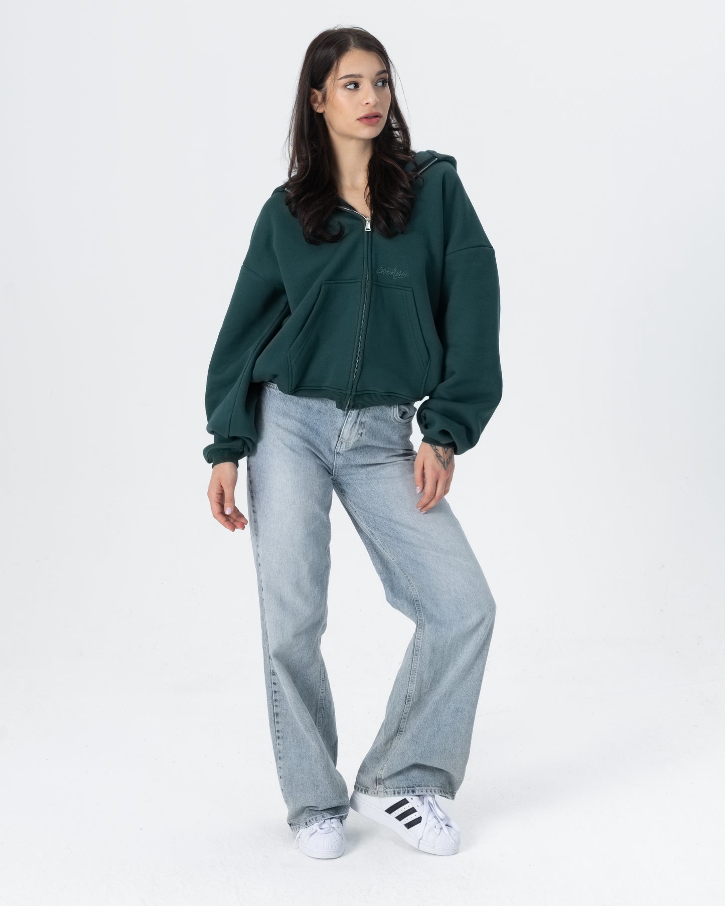 CRYSTALAND ESSENTIAL FOREST GREEN ZIP HOODIE