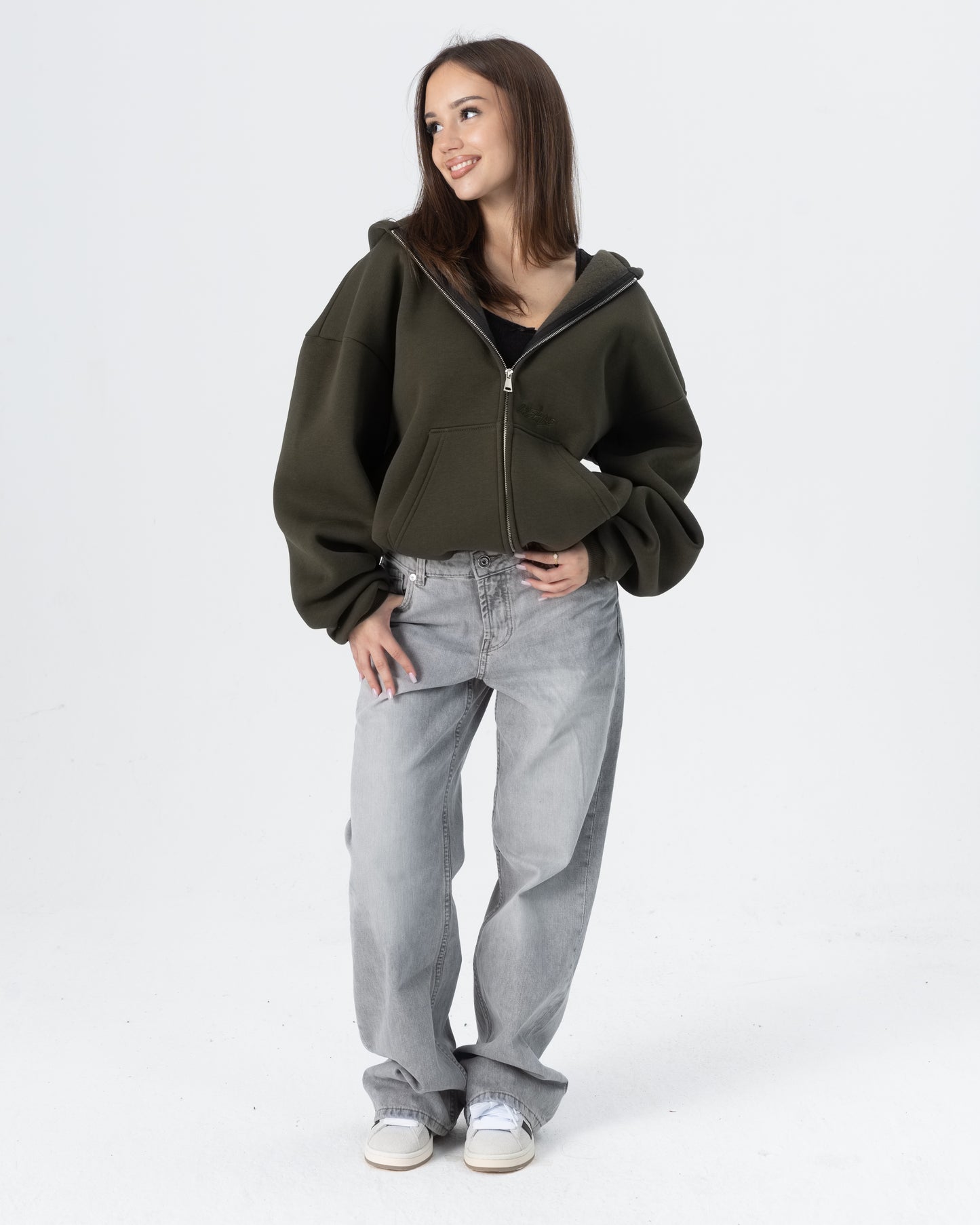 CRYSTALAND ESSENTIAL KHAKI ZIP HOODIE