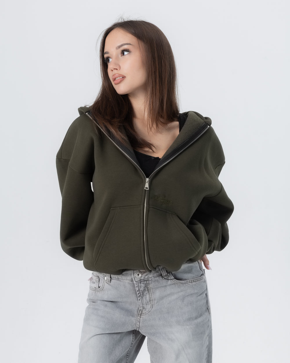 CRYSTALAND ESSENTIAL KHAKI ZIP HOODIE