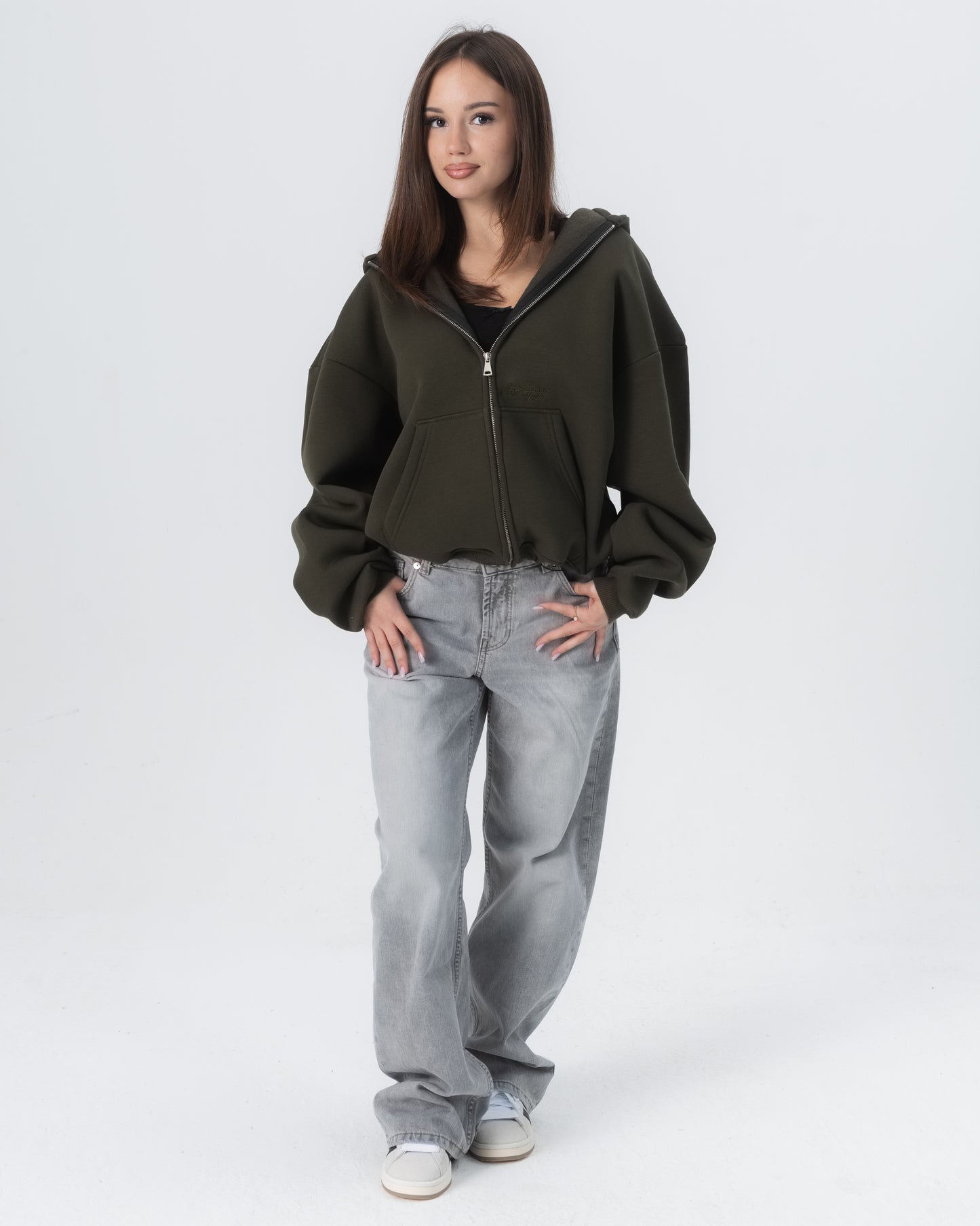 CRYSTALAND ESSENTIAL KHAKI ZIP HOODIE