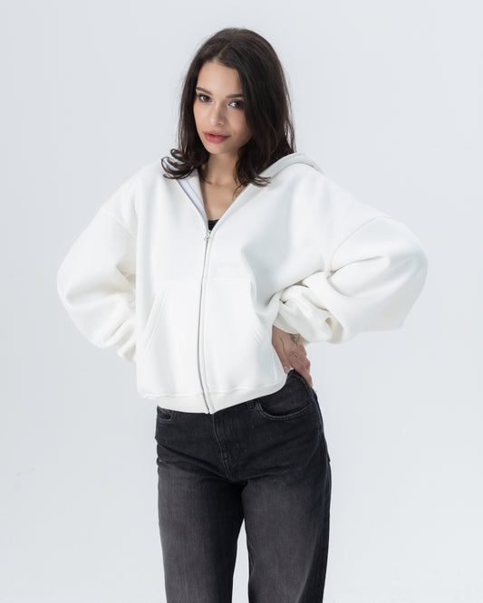 CRYSTALAND ESSENTIAL ECRU ZIP HOODIE