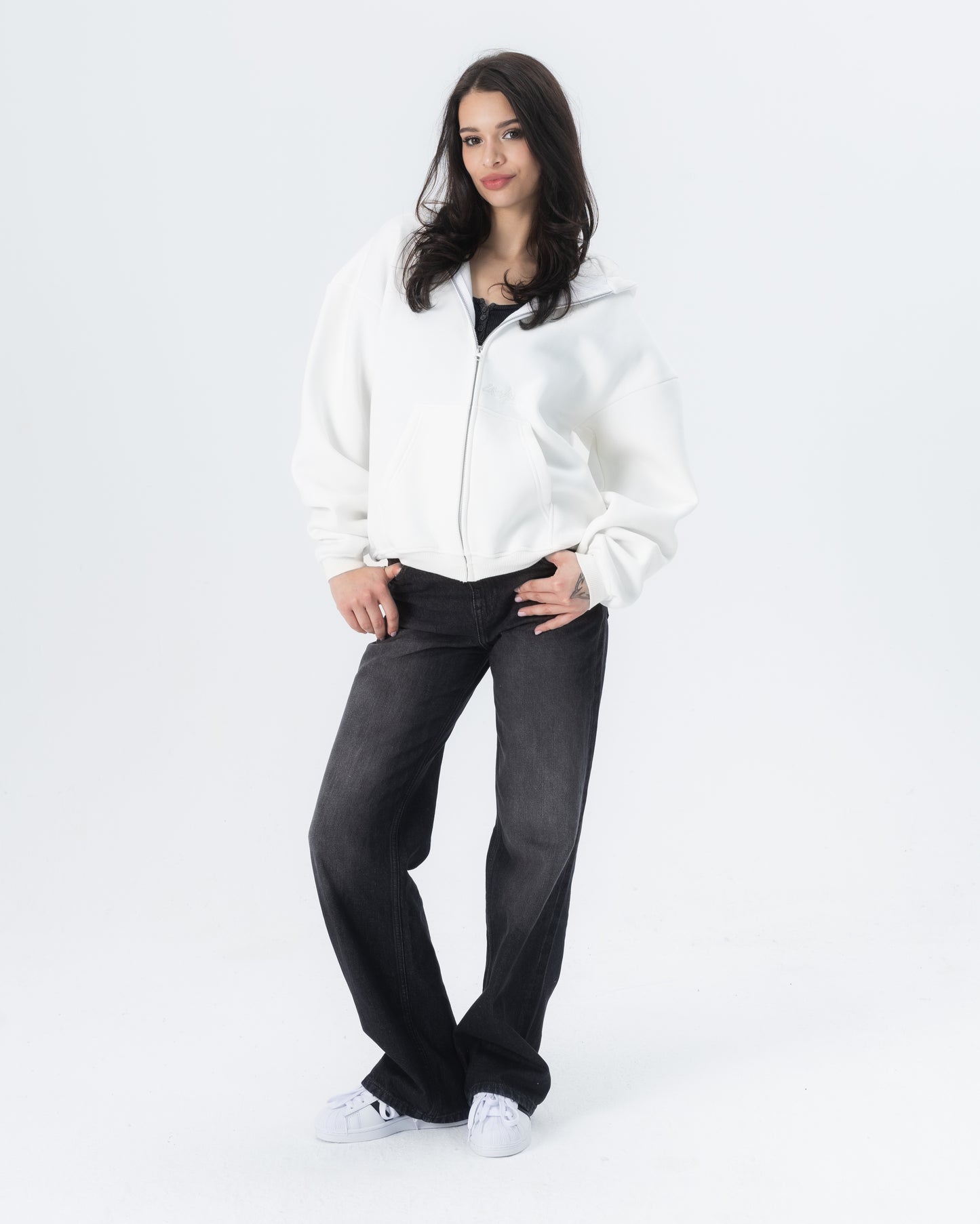 CRYSTALAND ESSENTIAL ECRU ZIP HOODIE