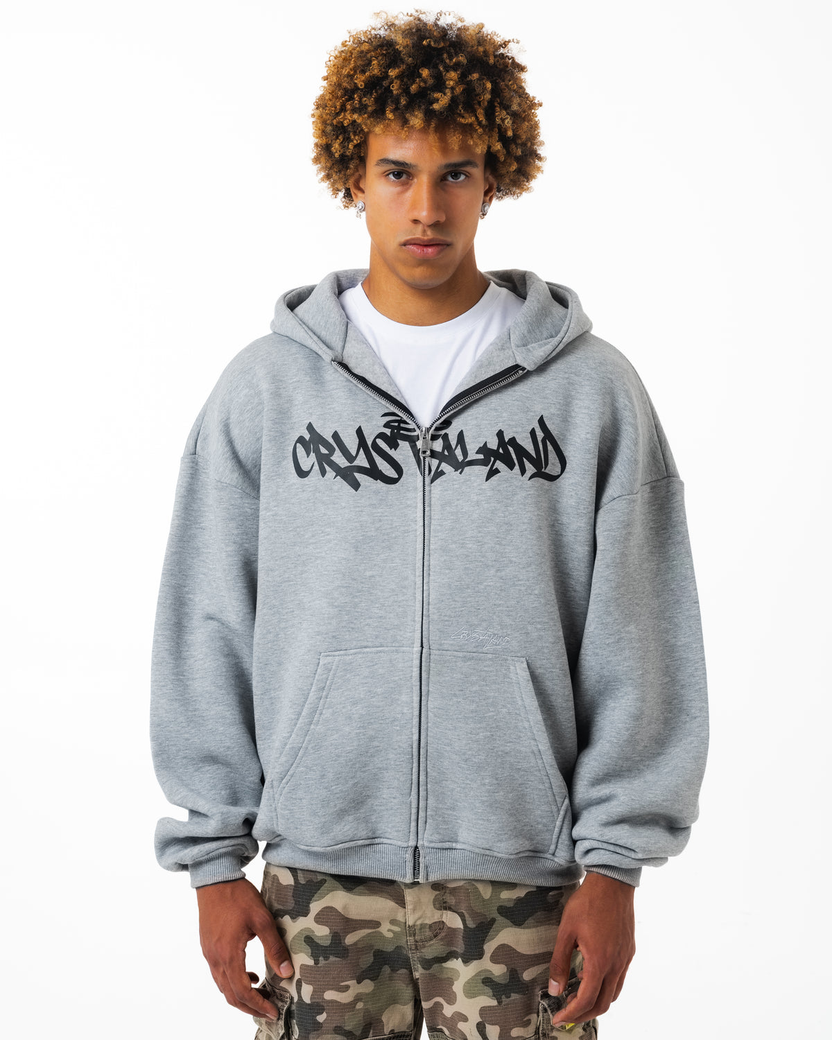 CRYSTALAND GREY ZIP UP HOODIE