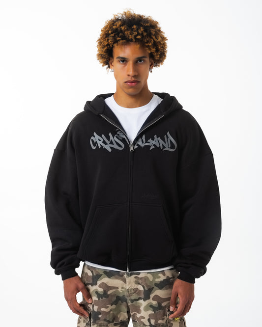 CRYSTALAND BLACK ZIP UP HOODIE