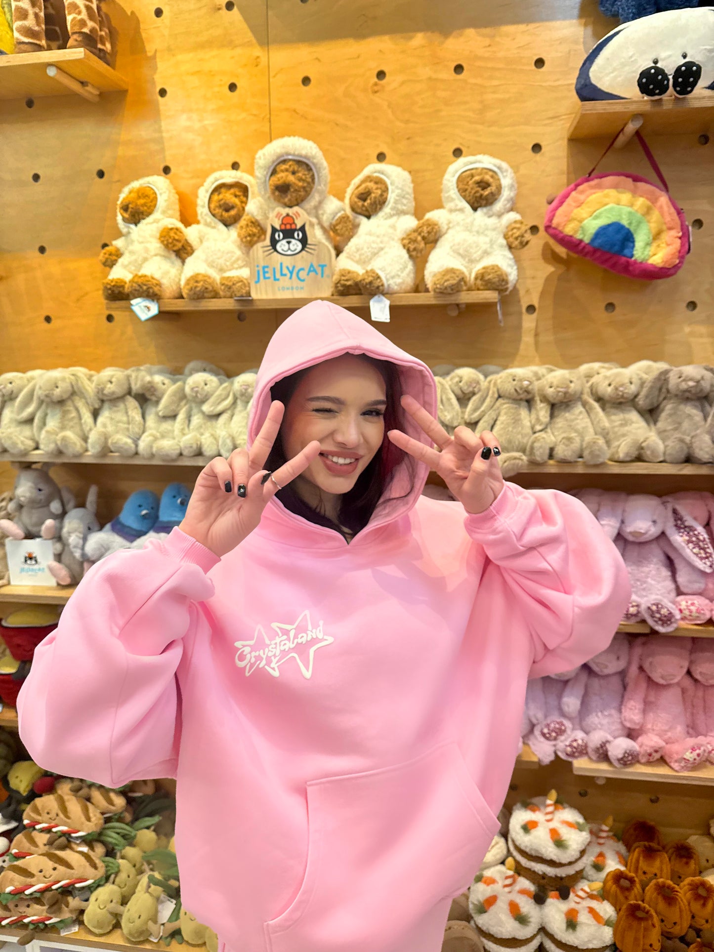 CRYSTALAND STAR PUFF PRINT BABY PINK HOODIE