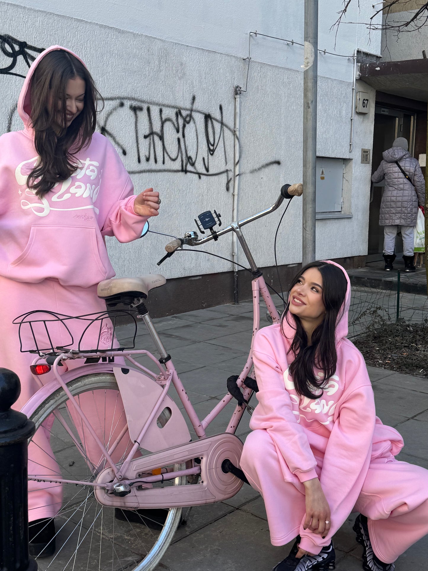 CRYSTALAND PUFF PRINT BABY PINK HOODIE