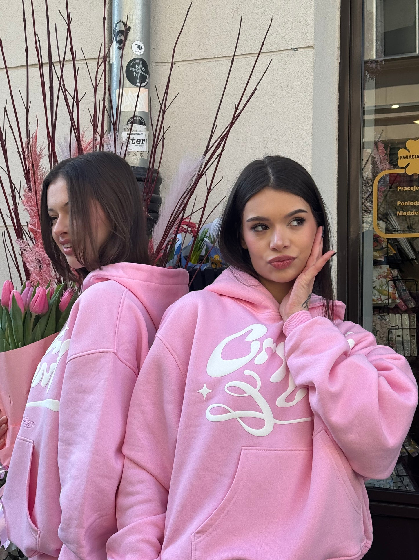 CRYSTALAND PUFF PRINT BABY PINK HOODIE