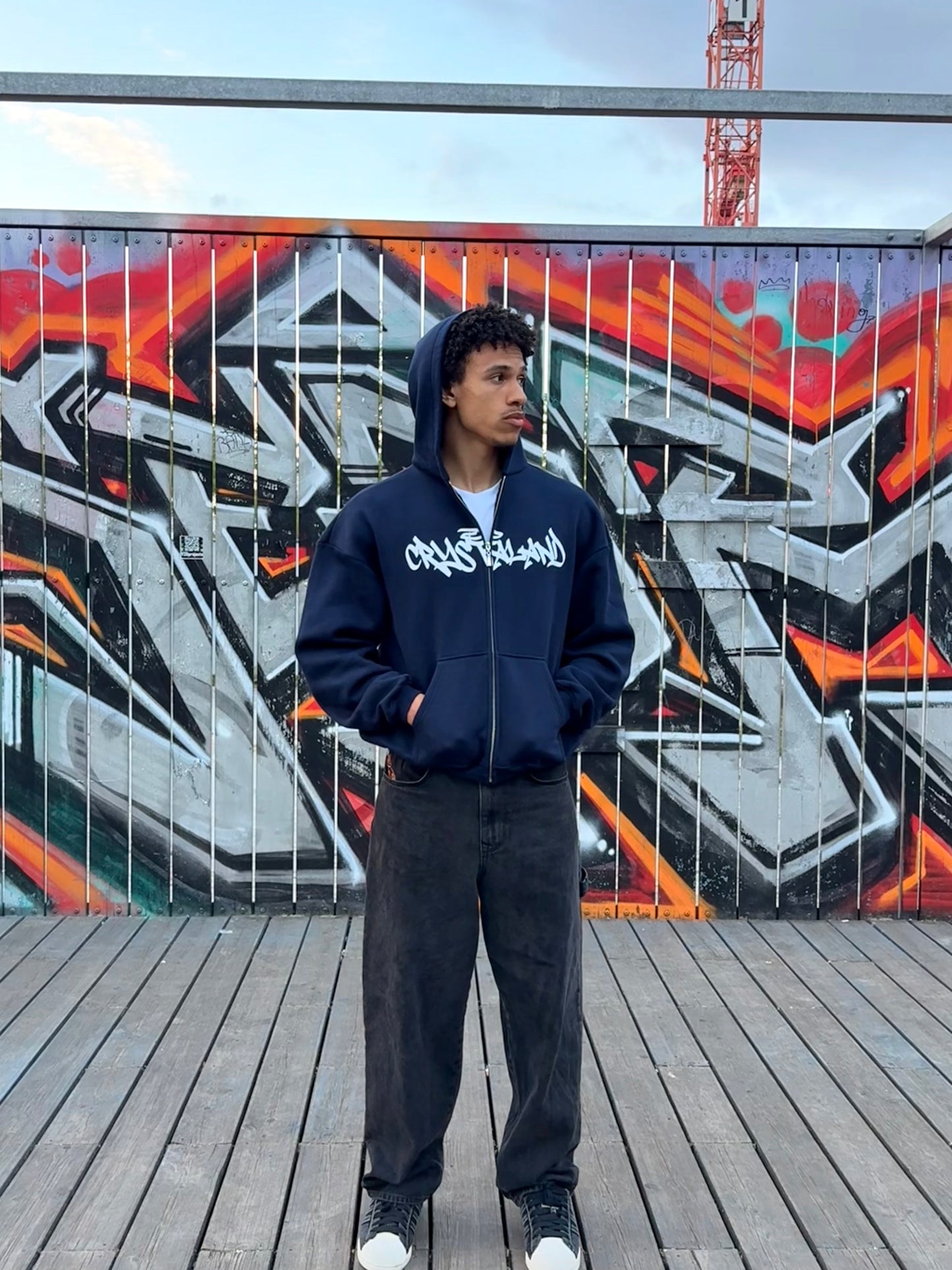CRYSTALAND DARK NAVY ZIP UP HOODIE