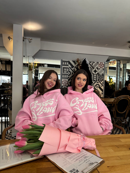 CRYSTALAND PUFF PRINT BABY PINK HOODIE