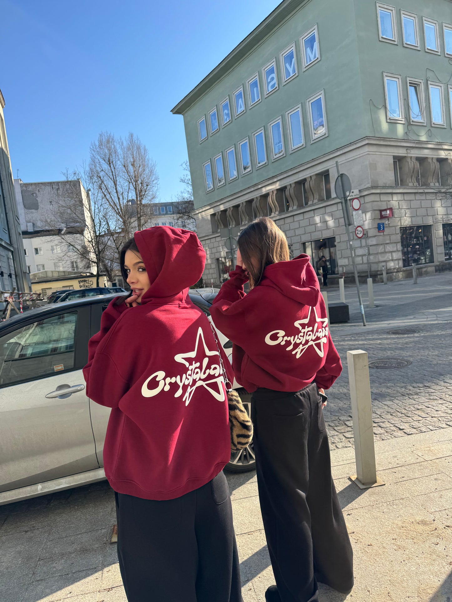CRYSTALAND STAR PUFF PRINT BURGUNDY HOODIE