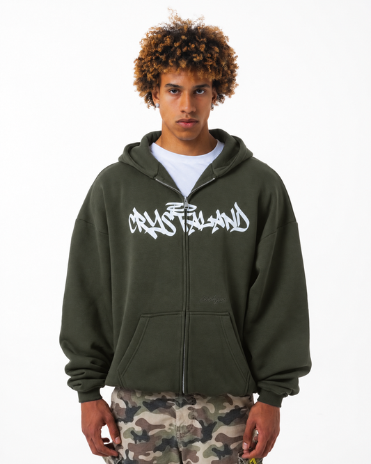 CRYSTALAND KHAKI ZIP UP HOODIE