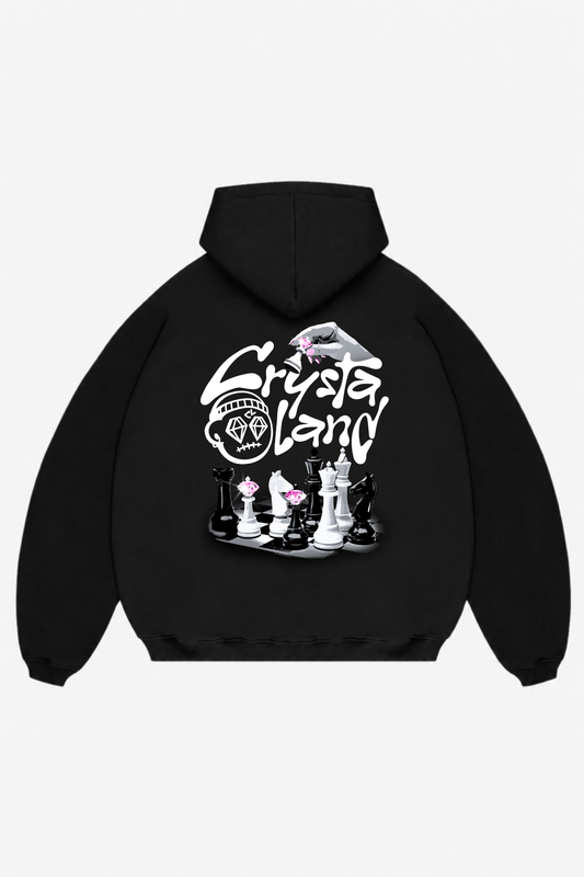 CRYSTALAND CHESS ZIP BLACK HOODIE