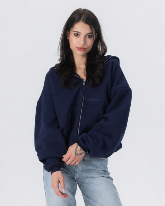 CRYSTALAND ESSENTIAL DARK NAVY ZIP HOODIE