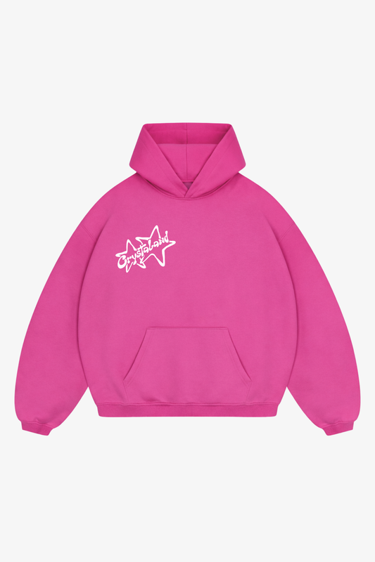 CRYSTALAND STAR PUFF PRINT HOT PINK HOODIE
