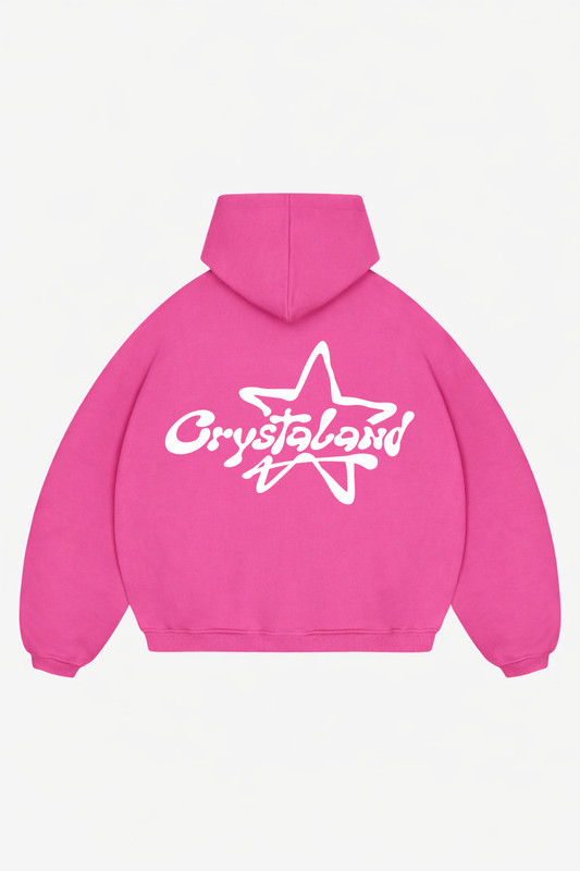 CRYSTALAND STAR PUFF PRINT HOT PINK HOODIE
