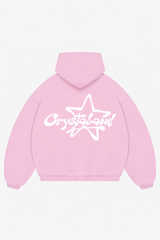 CRYSTALAND STAR PUFF PRINT BABY PINK HOODIE