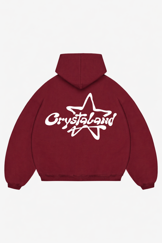 CRYSTALAND STAR PUFF PRINT BURGUNDY HOODIE