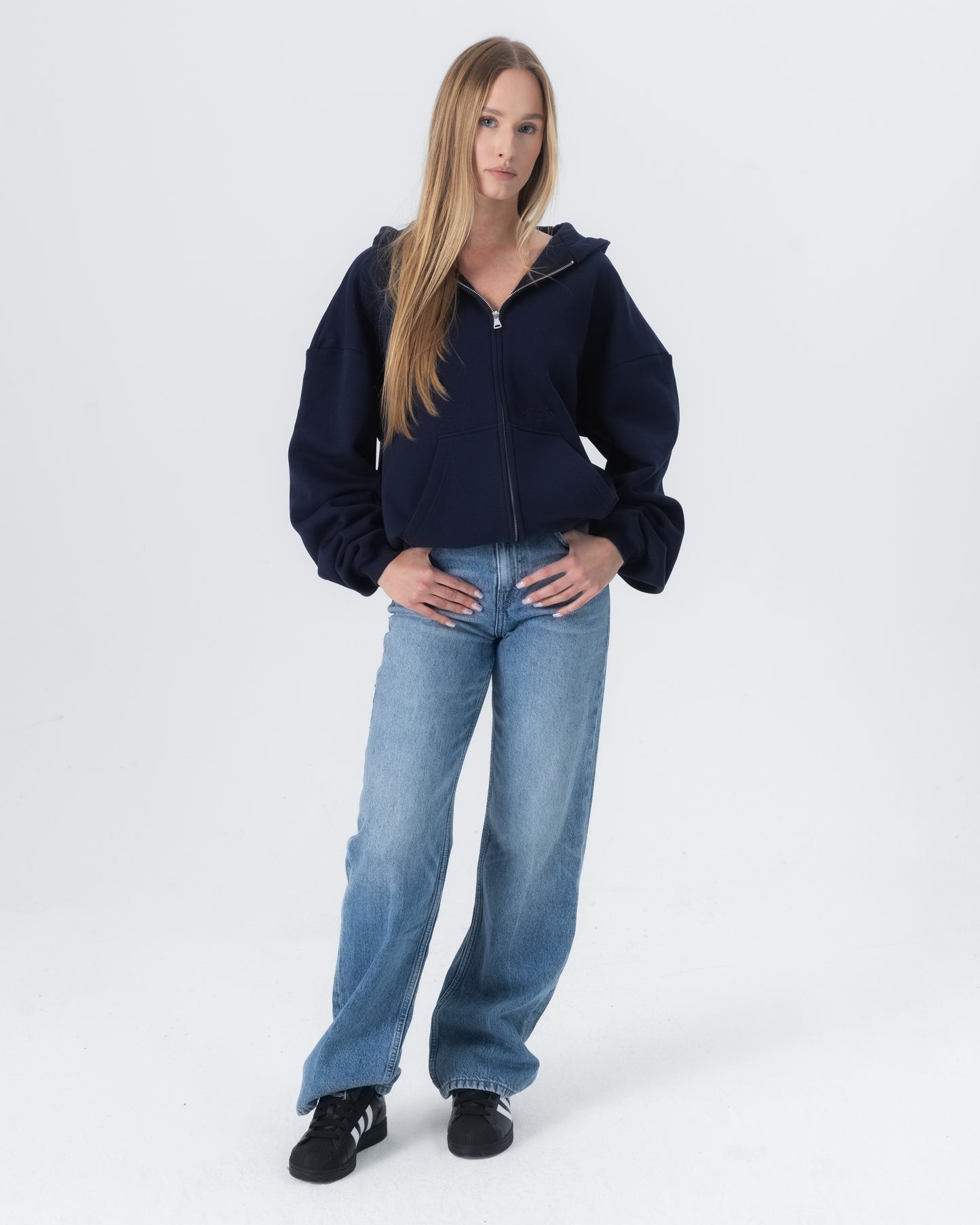 CRYSTALAND ESSENTIAL DARK NAVY ZIP HOODIE