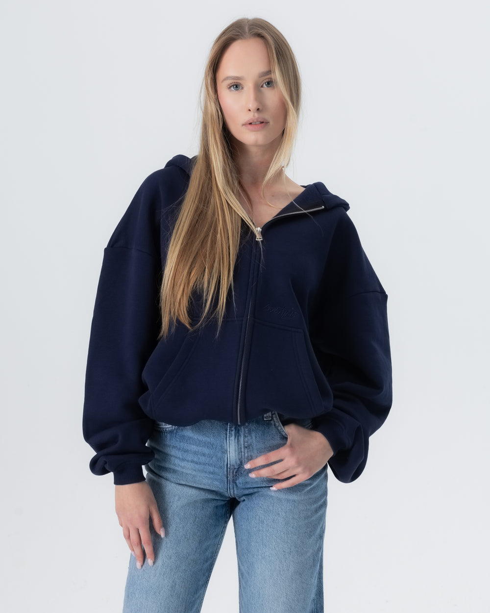 CRYSTALAND ESSENTIAL DARK NAVY ZIP HOODIE