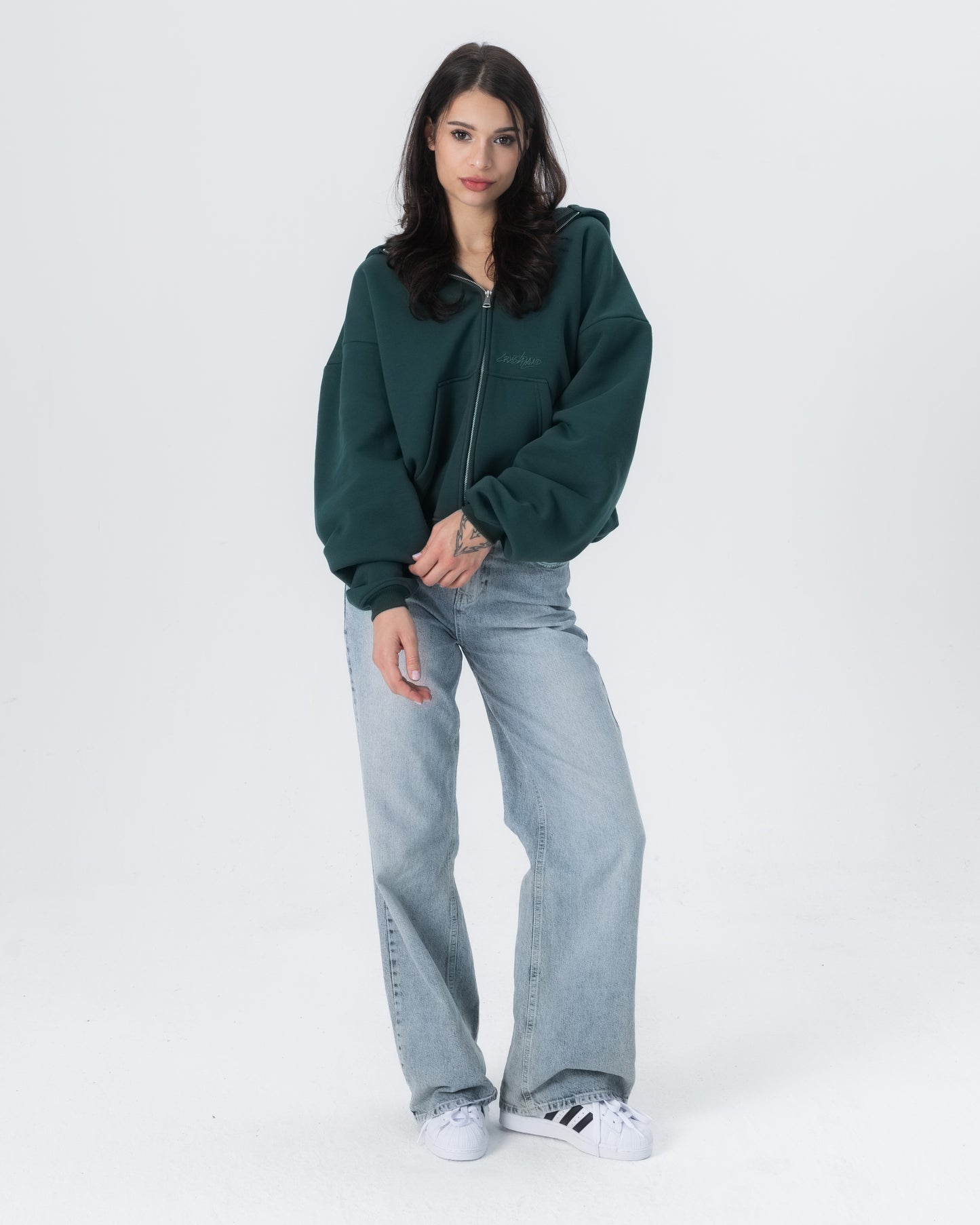 CRYSTALAND ESSENTIAL FOREST GREEN ZIP HOODIE