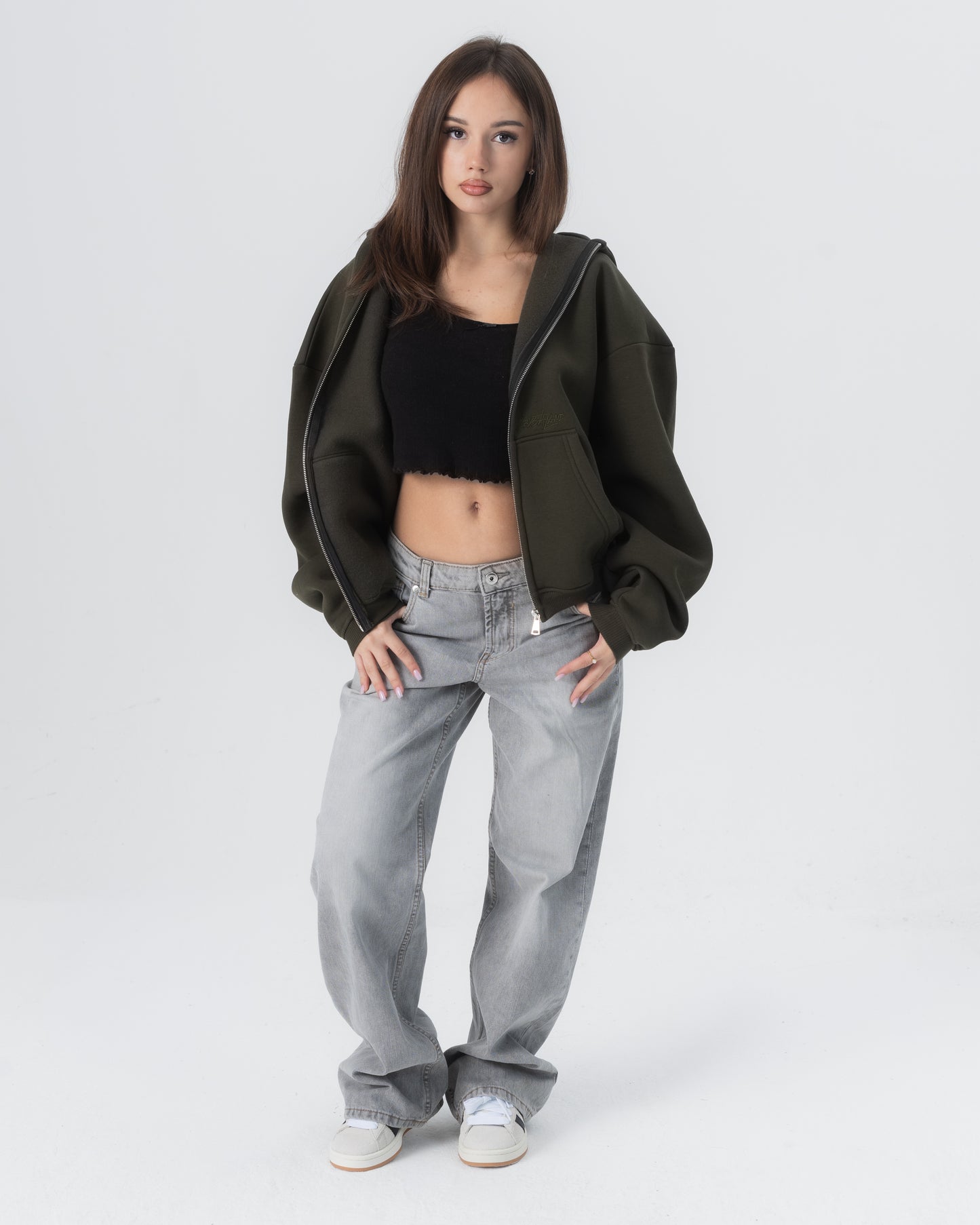 CRYSTALAND ESSENTIAL KHAKI ZIP HOODIE