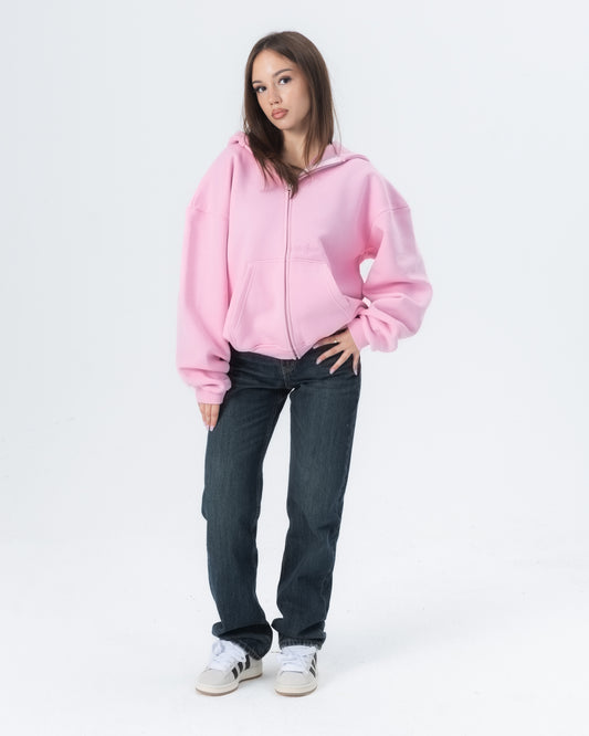 CRYSTALAND ESSENTIAL BABY PINK ZIP HOODIE
