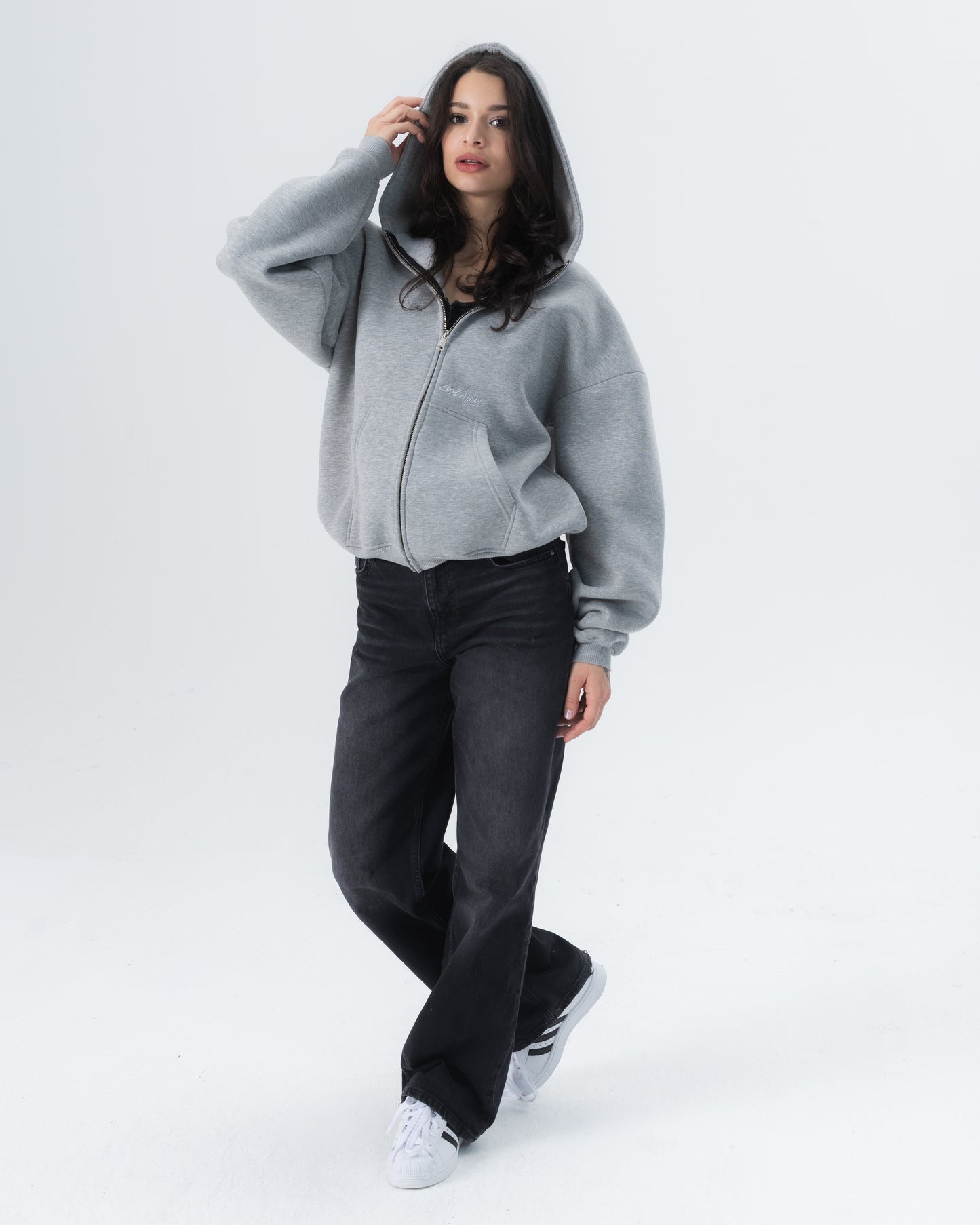 CRYSTALAND ESSENTIAL GREY ZIP HOODIE