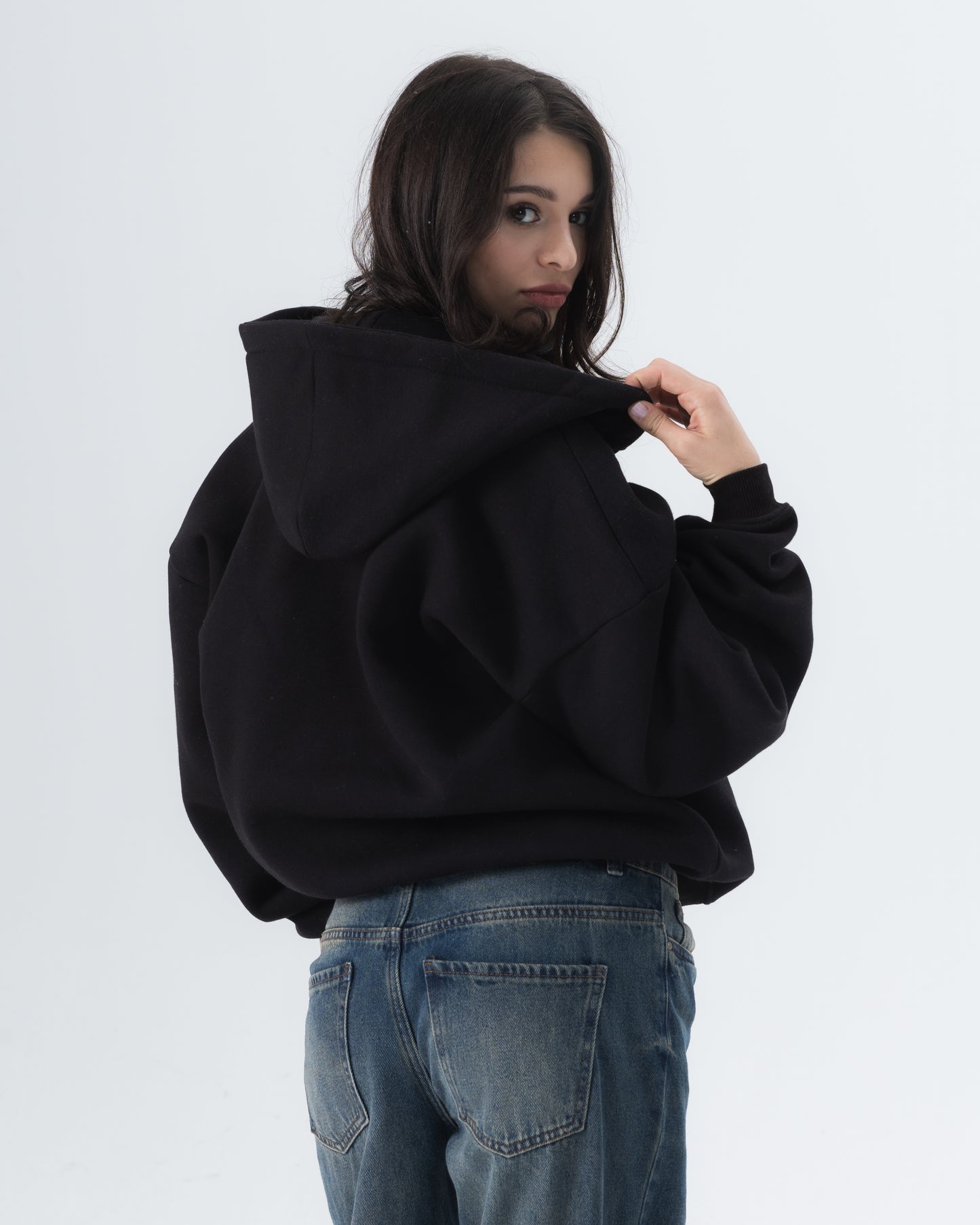 CRYSTALAND ESSENTIAL BLACK ZIP HOODIE