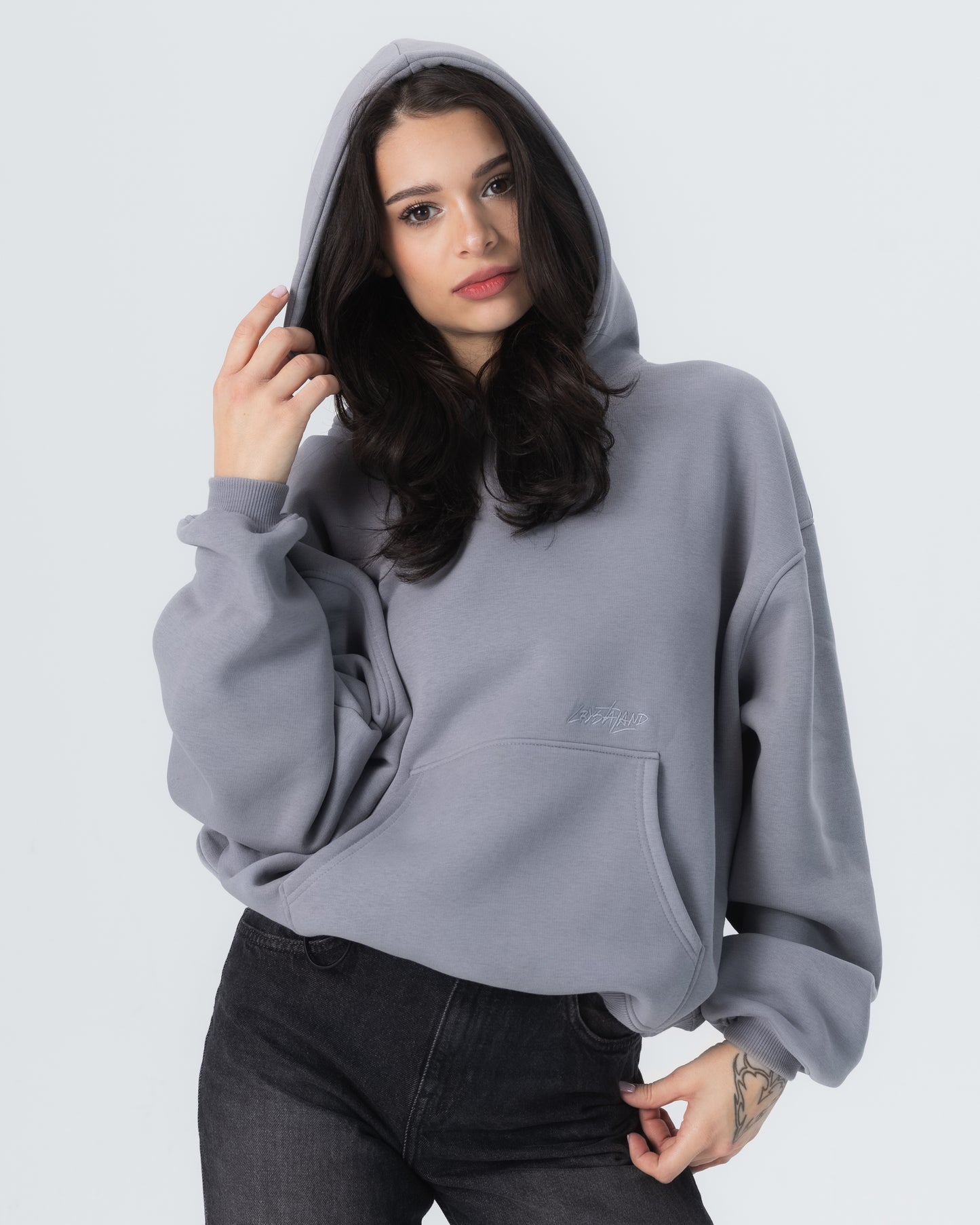 CRYSTALAND ESSENTIAL SILVER GREY HOODIE