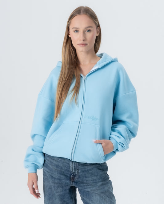 CRYSTALAND ESSENTIAL BABY BLUE ZIP HOODIE