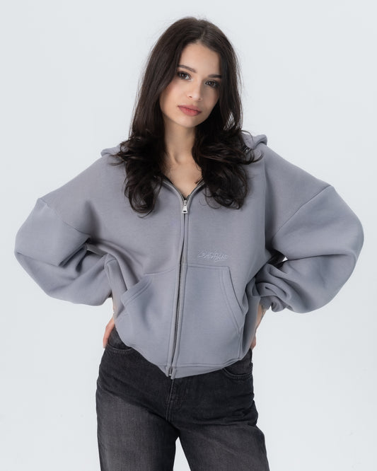 CRYSTALAND ESSENTIAL SILVER GREY ZIP HOODIE