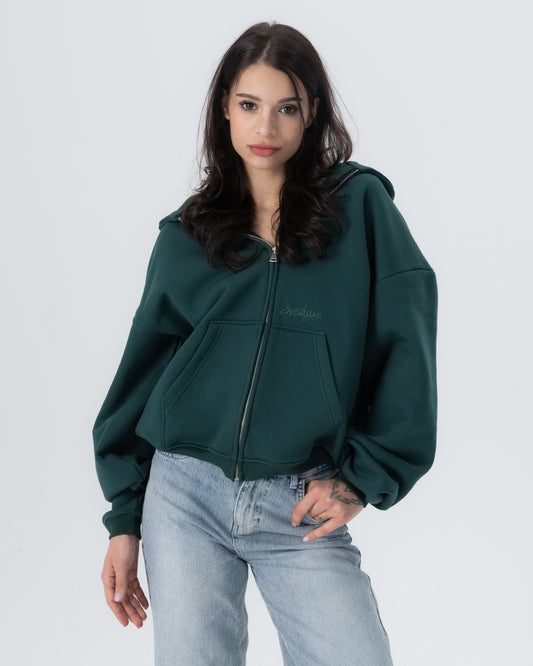 CRYSTALAND ESSENTIAL FOREST GREEN ZIP HOODIE