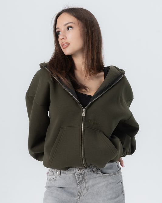 CRYSTALAND ESSENTIAL KHAKI ZIP HOODIE
