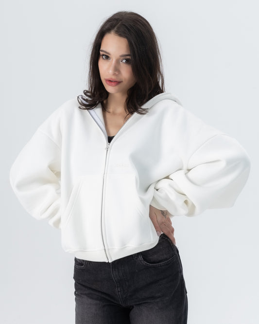CRYSTALAND ESSENTIAL ECRU ZIP HOODIE