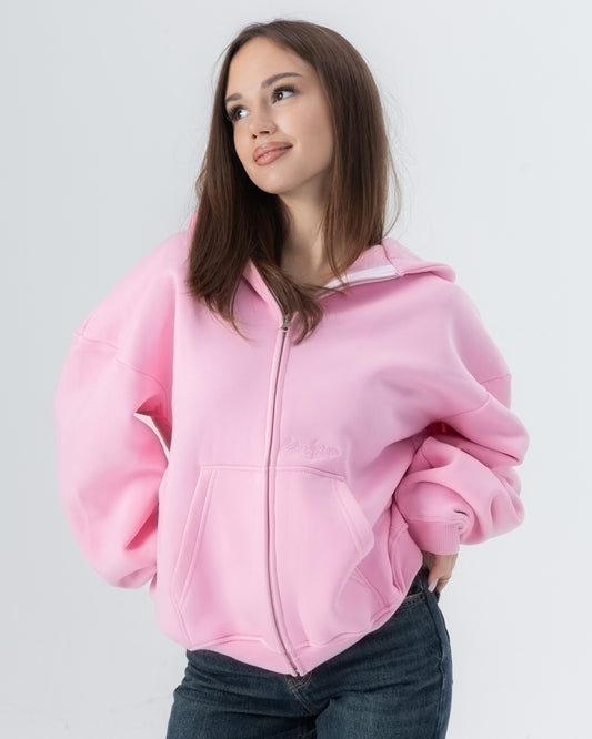 CRYSTALAND ESSENTIAL BABY PINK ZIP HOODIE