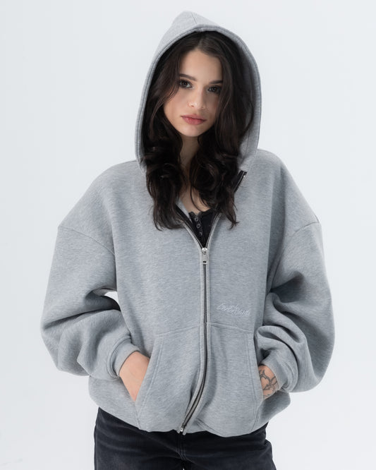 CRYSTALAND ESSENTIAL GREY ZIP HOODIE
