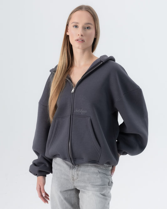 CRYSTALAND ESSENTIAL SHADOW GREY ZIP HOODIE