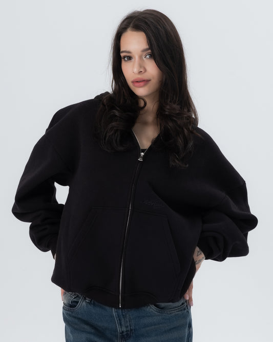 CRYSTALAND ESSENTIAL BLACK ZIP HOODIE