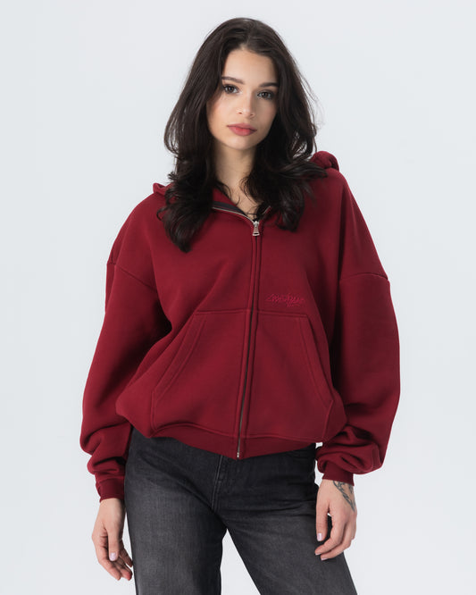 CRYSTALAND ESSENTIAL BURGUNDY ZIP HOODIE