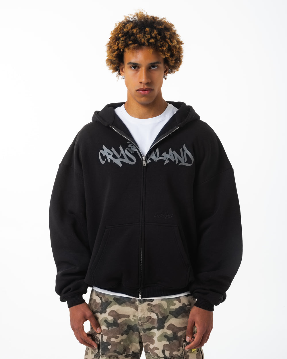 CRYSTALAND BLACK ZIP UP HOODIE