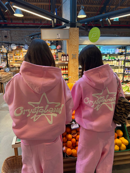 CRYSTALAND STAR PUFF PRINT BABY PINK HOODIE