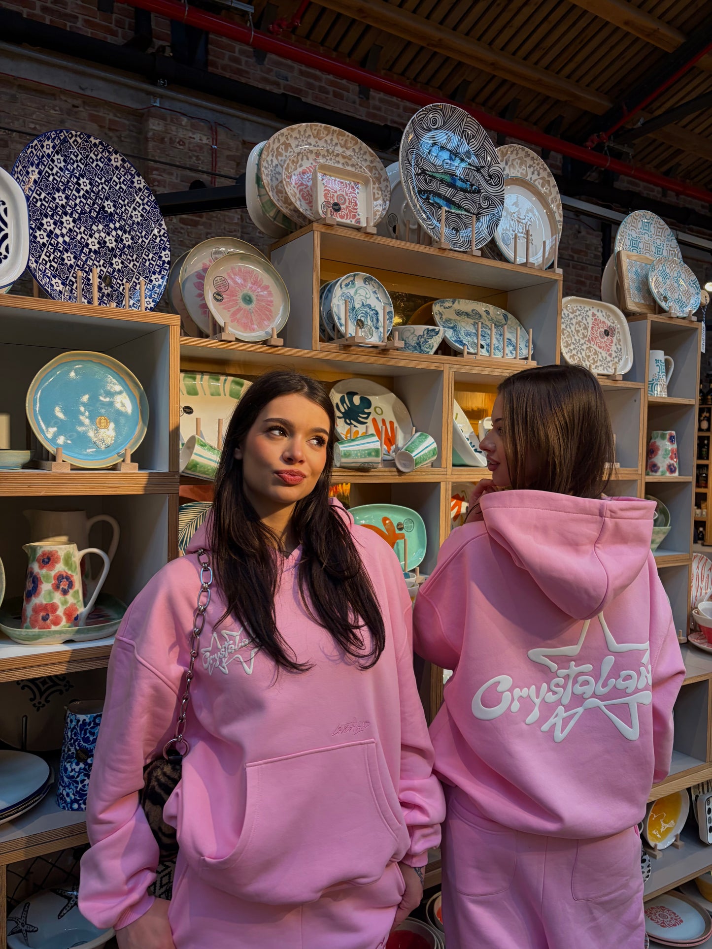 CRYSTALAND STAR PUFF PRINT BABY PINK HOODIE